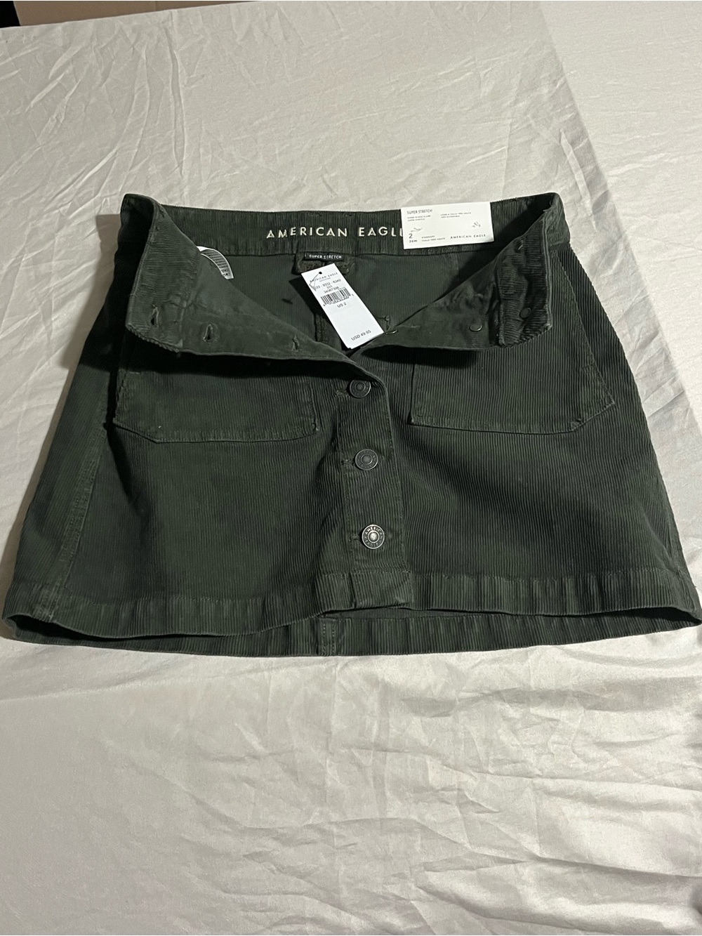 American Eagle Outfitters Green Corduroy Button-Front A-Line Skirt Size 2  NWT